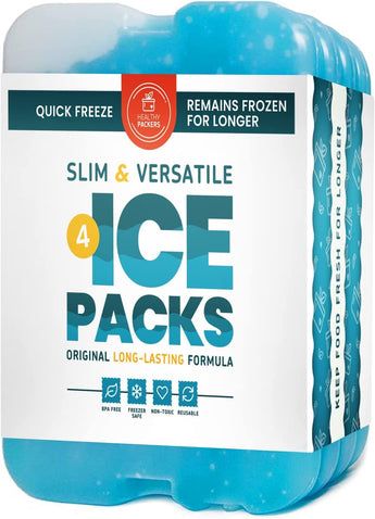 Healthy Packers Ice Pack for Lunch Box - Freezer Packs - Original Cool Pack | Slim & Long-Lasting Reusable Ice Packs for Lunch Bags and Cooler Bag (Set of 4)