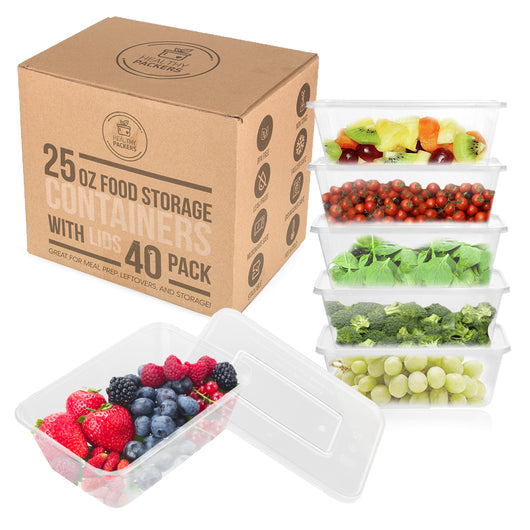 Plastic Food Storage Containers with Lids 25 oz - Meal Prep Containers with Lids - Freezer Safe, BPA Free, Reusable (Set of 40)