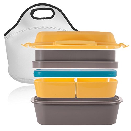 Premium Bento Box - Lunch Box is Leakproof, Multi Removable Compartments. Dishwasher and Microwave Safe Food Container with Built-in Removable Ice Pack + Durable Neoprene Lunch Bag
