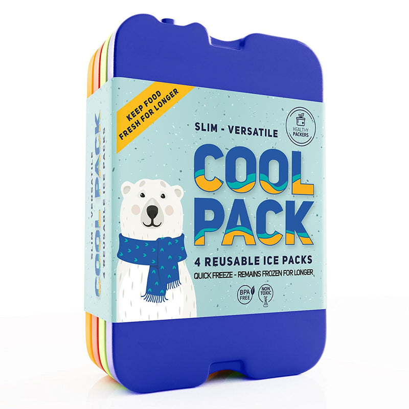 Healthy Packers Multi-Color Slim Long-Lasting Ice Packs for Lunch Box or Cooler Bag (4 or pack)