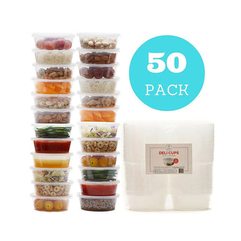 Reusable Food Storage Containers - Deli Cups / Leakproof / Portion Control / Slime, Kids Lunch Boxes & General Storage / Freezer, Microwave & Dishwasher Safe - (8 oz, 50 pcs)